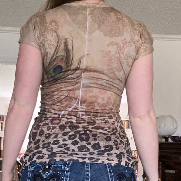 🛍 Cold shoulder leopard embellished v neck tunic top - Picture 3 of 5